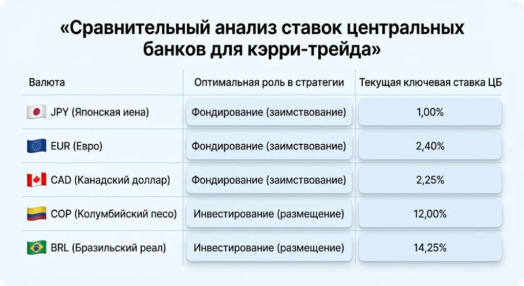 Конец гегемонии USD: стратегия кэрри-трейд меняет вектор 2 Сравнительный анализ ставок центральных банков для кэрри трейда