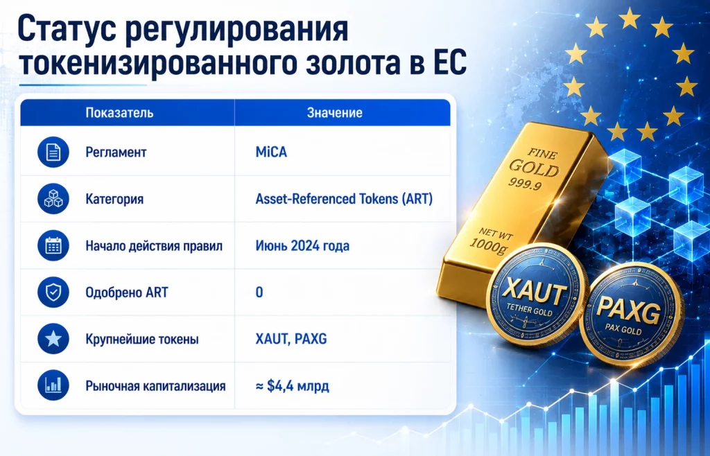 Токенизированное золото на $4,4 млрд осталось вне регулирования MiCA 1 Статус регулирования токенизированного золота в ес