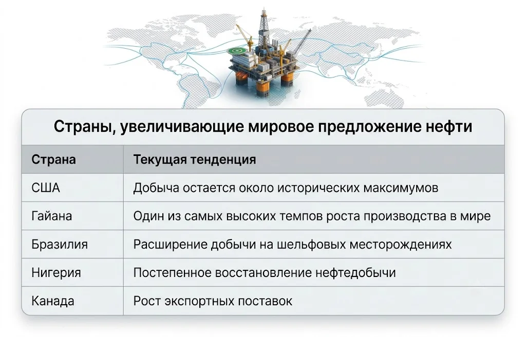 Страны, увеличивающие мировое предложение нефти