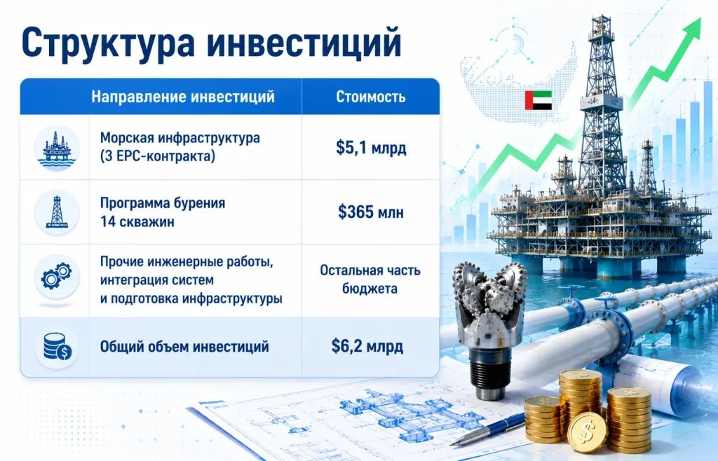 Adnoc вложит $6,2 млрд в добычу газа: что это изменит для рынка? 2 Структура инвестиций