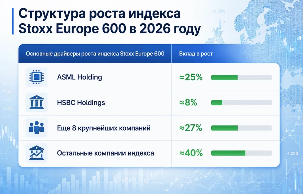 Индекс Stoxx Europe 600 становится заложником AI-бума 1 Структура роста индекса stoxx europe 600 в 2026 году