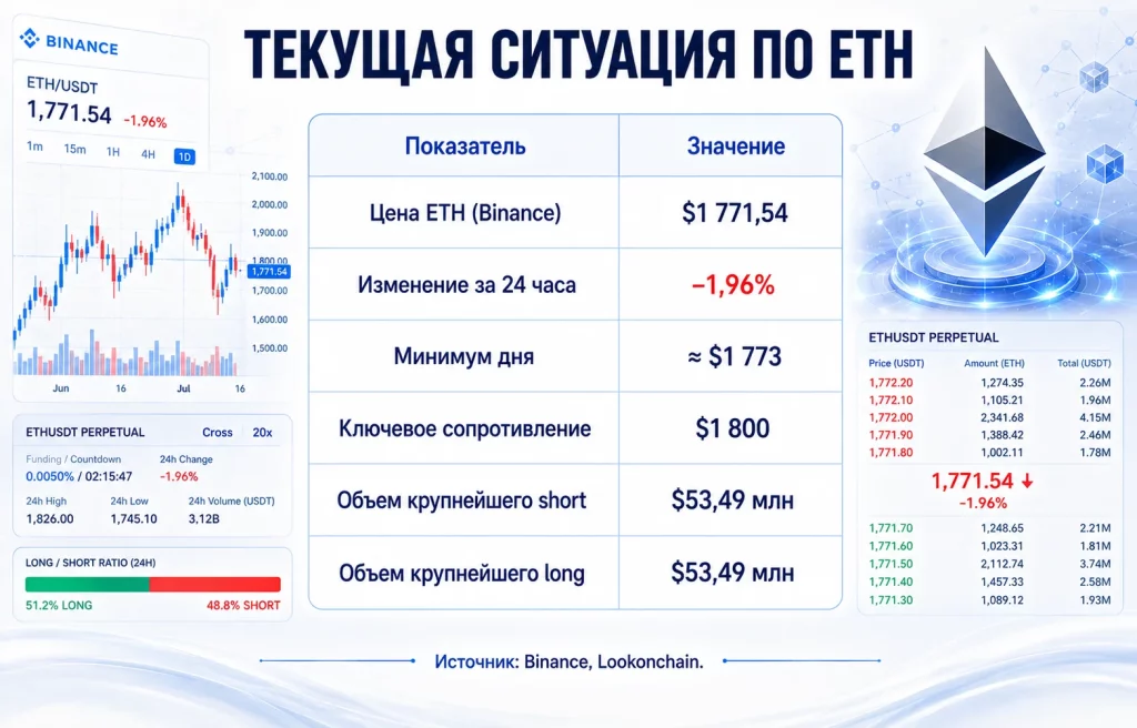 Дайджест криптовалютного рынка за 13.07.2026: обзор BTC, ETH, XRP и HYPE 2 Текущая ситуация по eth