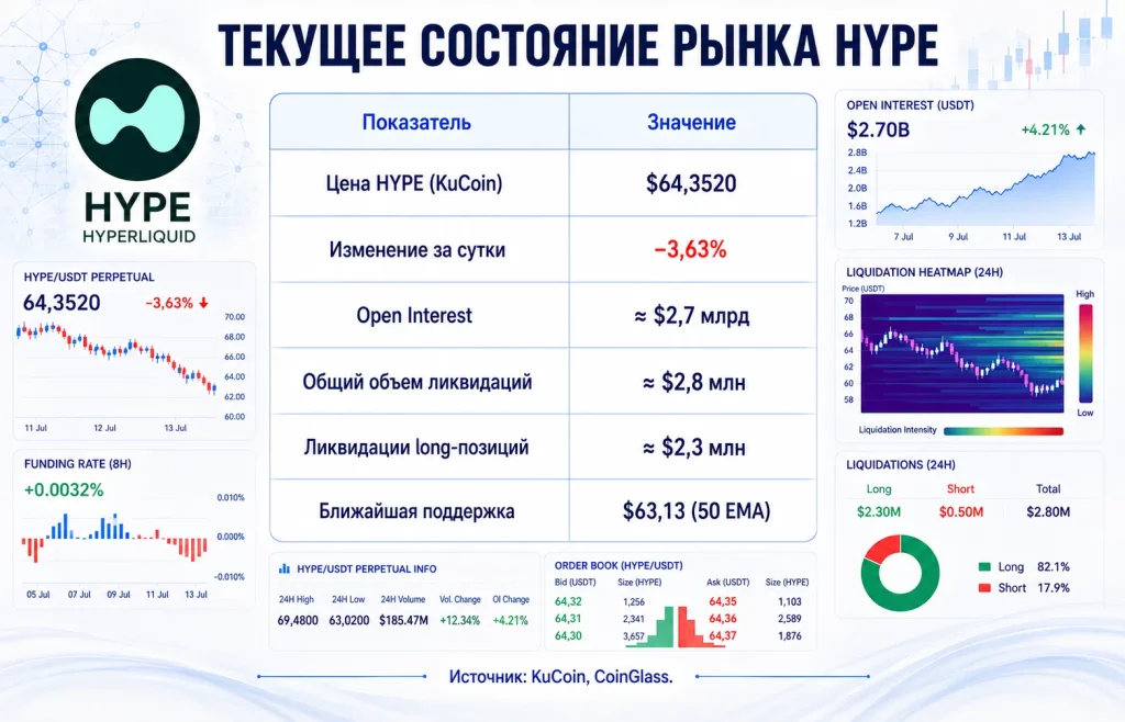 Дайджест криптовалютного рынка за 13.07.2026: обзор BTC, ETH, XRP и HYPE 4 Текущее состояние рынка hype