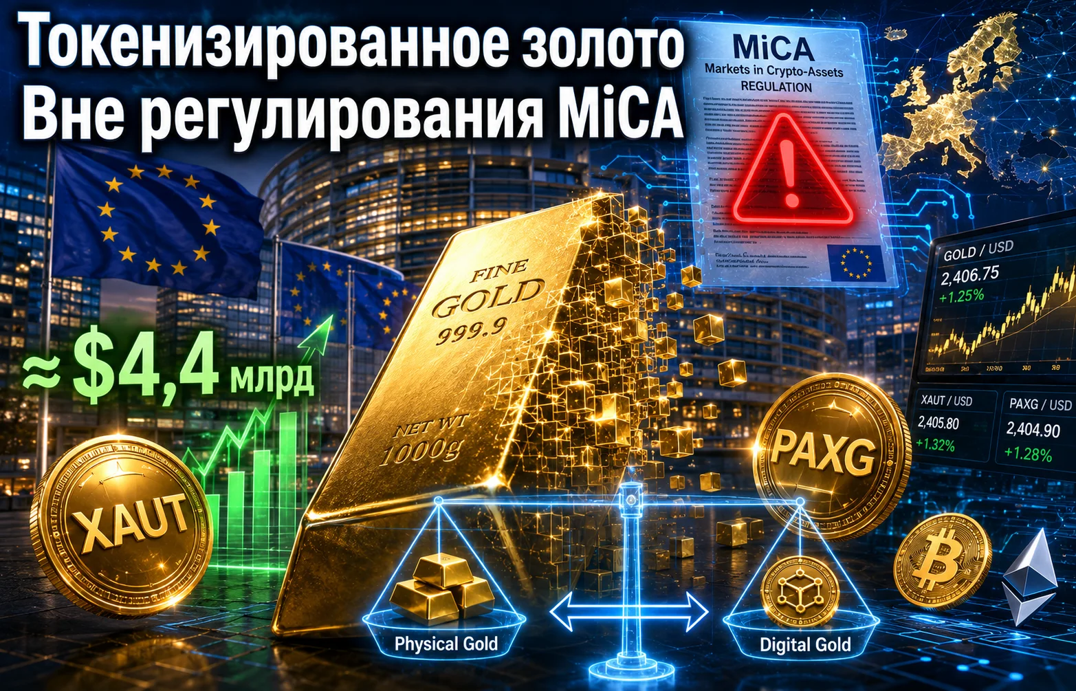 Токенизированное золото на $4,4 млрд осталось вне регулирования MiCA