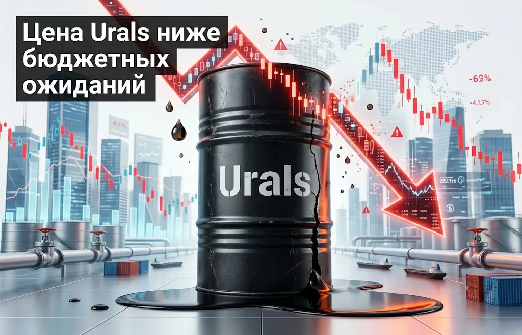 Цена нефти Urals рухнула ниже бюджетного ориентира России