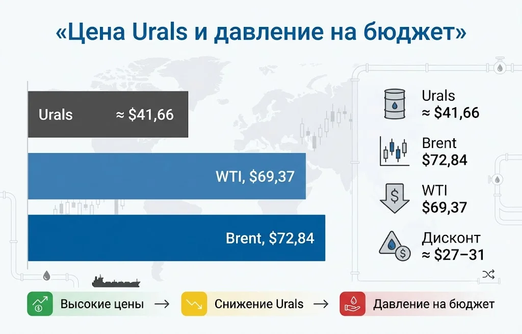Цена нефти Urals рухнула ниже бюджетного ориентира России