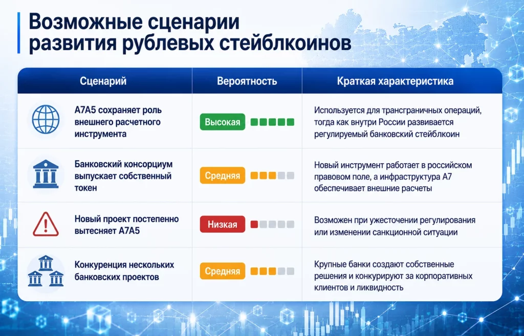 Возможные сценарии развития рублевых стейблкоинов