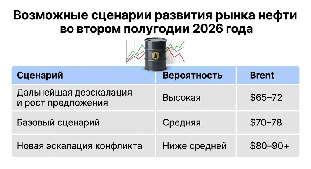 Возможные сценарии развития рынка нефти во втором полугодии 2026 года