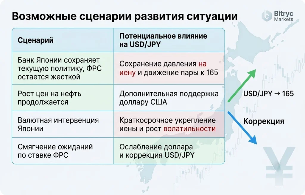 USD/JPY у 165: рынок ждет новых интервенций Банка Японии 4 Возможные сценарии развития ситуации