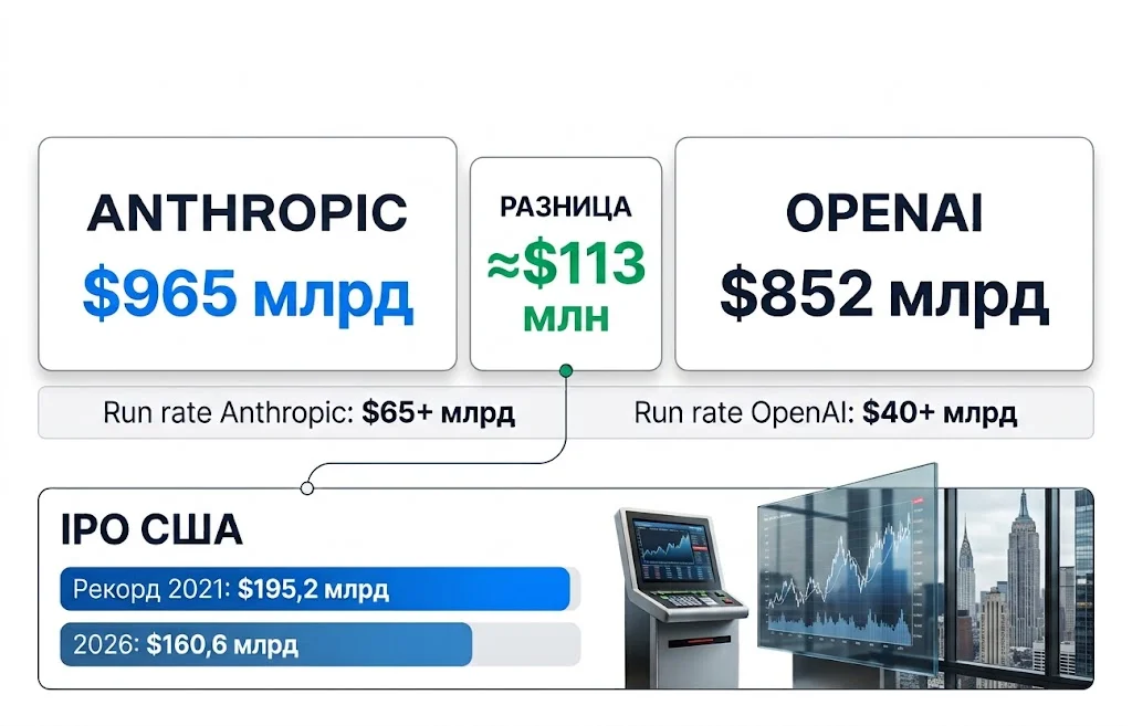 IPO Anthropic может превзойти рекорд SpaceX 4 Сравнение оценок Anthropic и OpenAI и объёма американского IPO-рынка