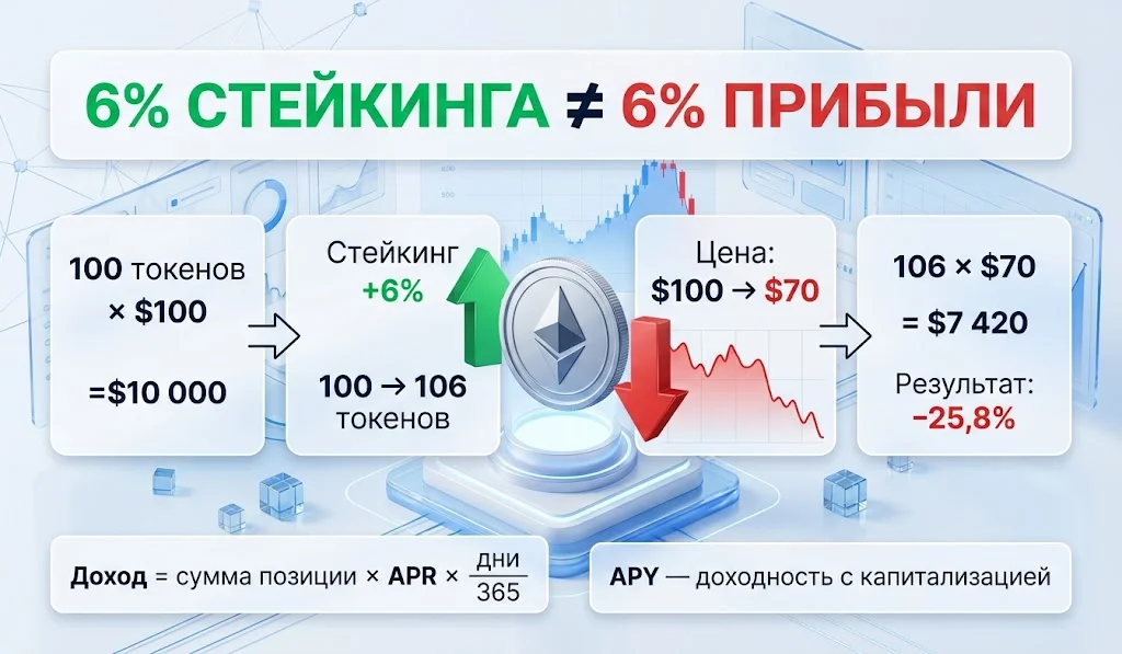 Торговые сессии Форекс: когда лучше торговать? 2 Пример показывает, как 6% стейкинга при падении цены токена приводит к результату минус 25,8%