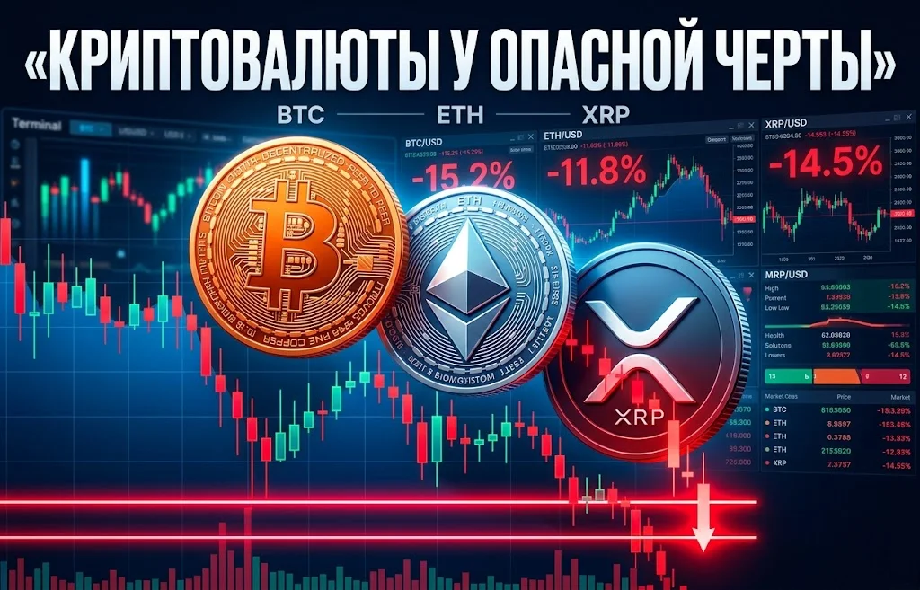 Bitcoin (BTC), Ethereum (ETH) и XRP у опасной черты