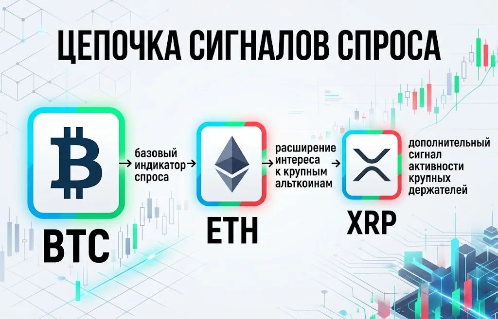 CryptoQuant: киты накапливают BTC, ETH и XRP — дно близко? 2 Что сигнал крупных держателей означает для btc, eth и xrp