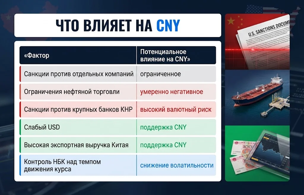 Курс китайского юаня игнорирует угрозу санкций США 2 Инфографика санкционных, нефтяных и экспортных факторов, влияющих на курс CNY