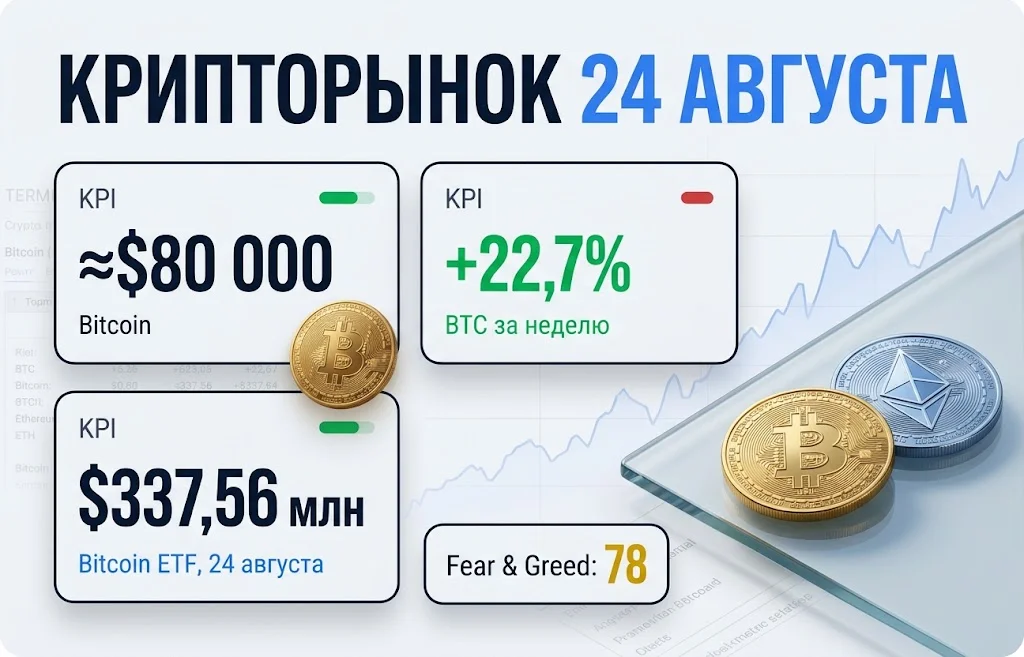 Дайджест криптоновостей за 24.08.2026: BTC снова у $80 000