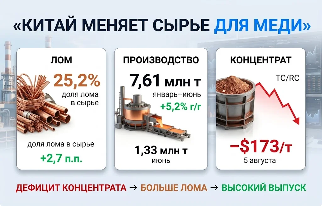 Дефицит медного концентрата в Китае бьет по заводам