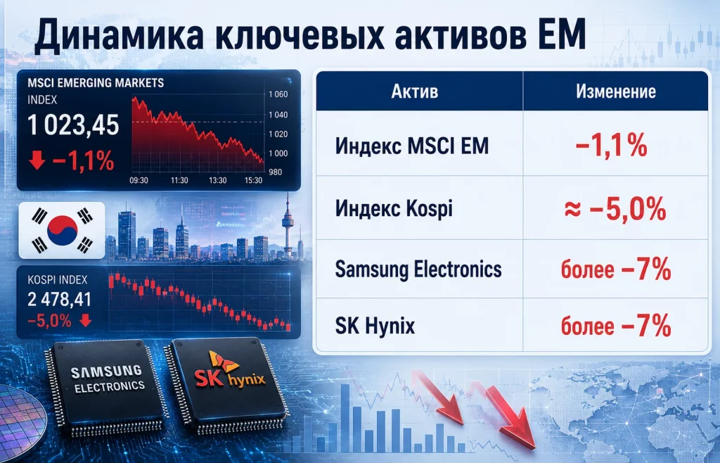 Индекс MSCI EM потерял более 1% из-за обвала в Корее 1 Динамика ключевых активов em