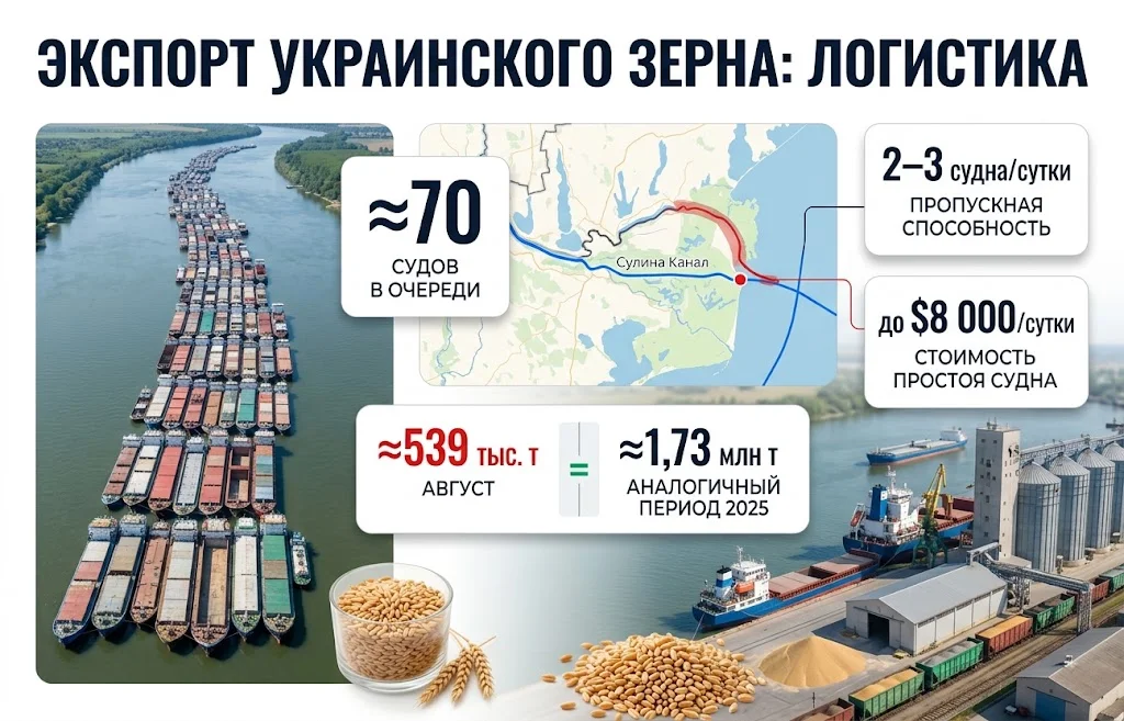 Суда ожидают прохода у Сулинского канала на фоне данных об экспорте украинского зерна