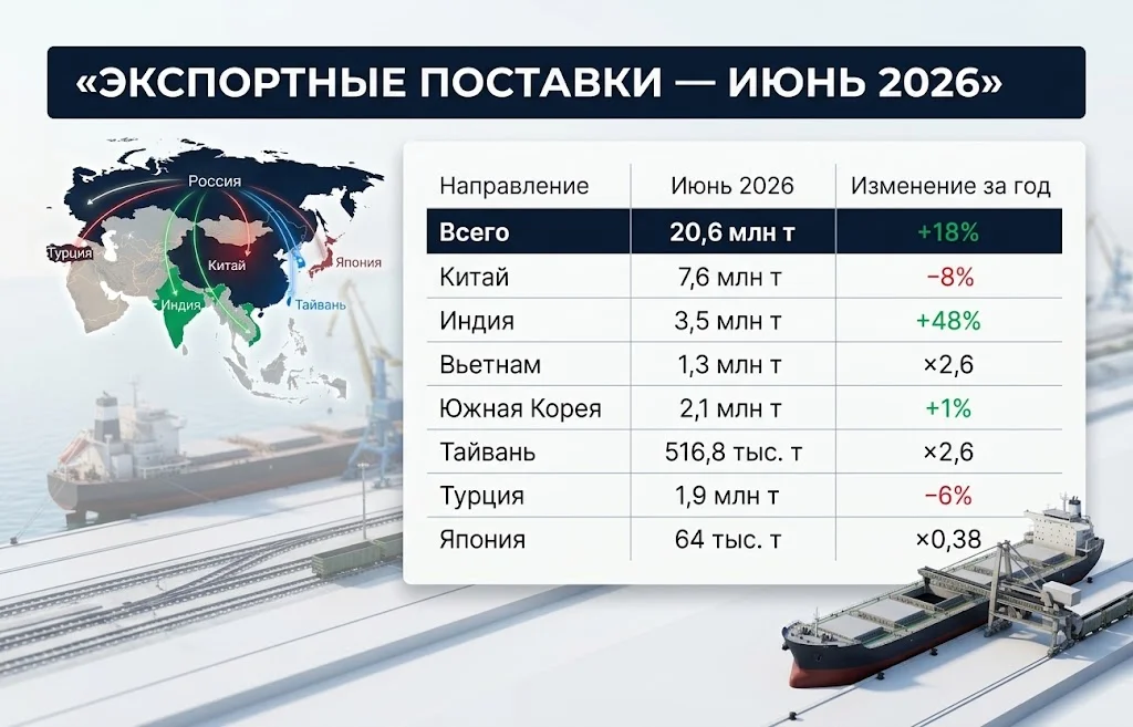 Угольная отрасль России в 2026 году: кризис или перестройка? 1 Экспортные поставки в июне 2026 года