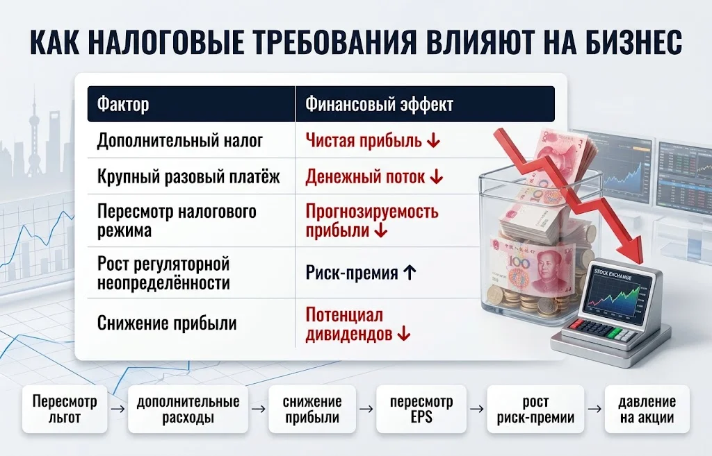 Инфографика показывает влияние дополнительных налогов на прибыль и денежный поток китайских компаний