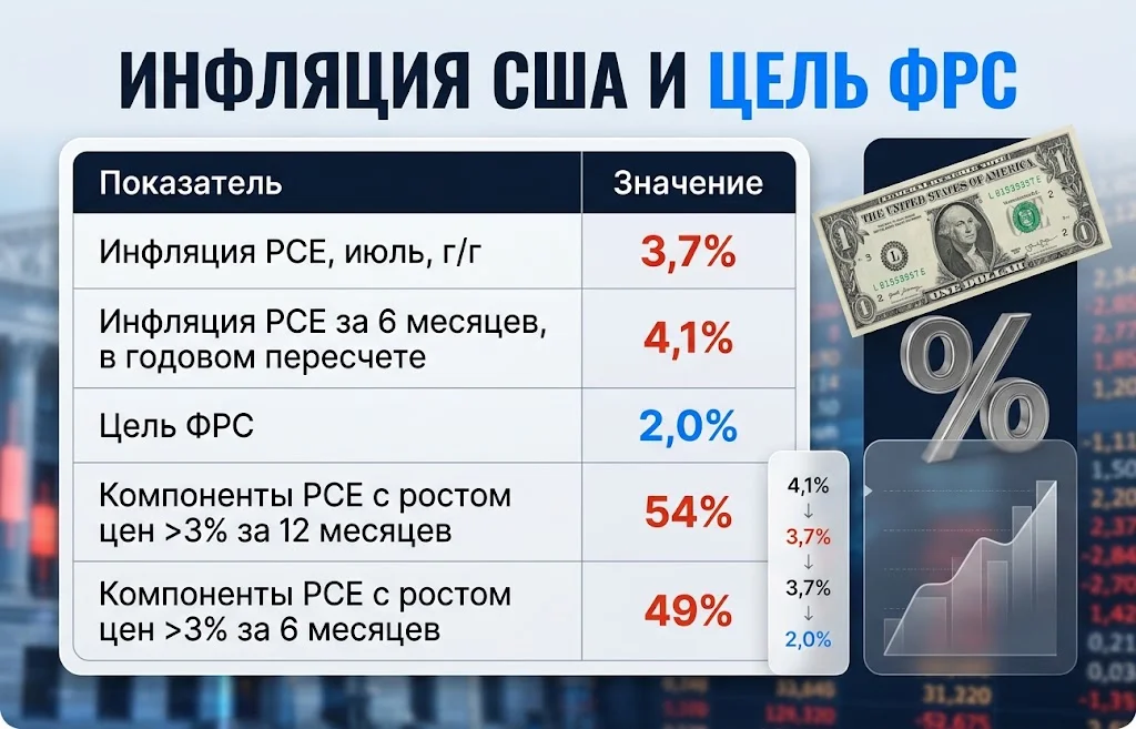 Таблица инфляции PCE 3,7% и 4,1% при целевом уровне ФРС 2,0%