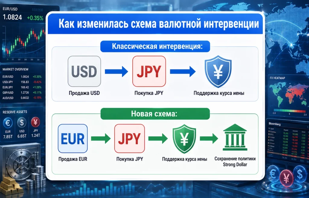 Валютная интервенция США: зачем Минфин покупал JPY через EUR? 2 Как изменилась схема валютной интервенции