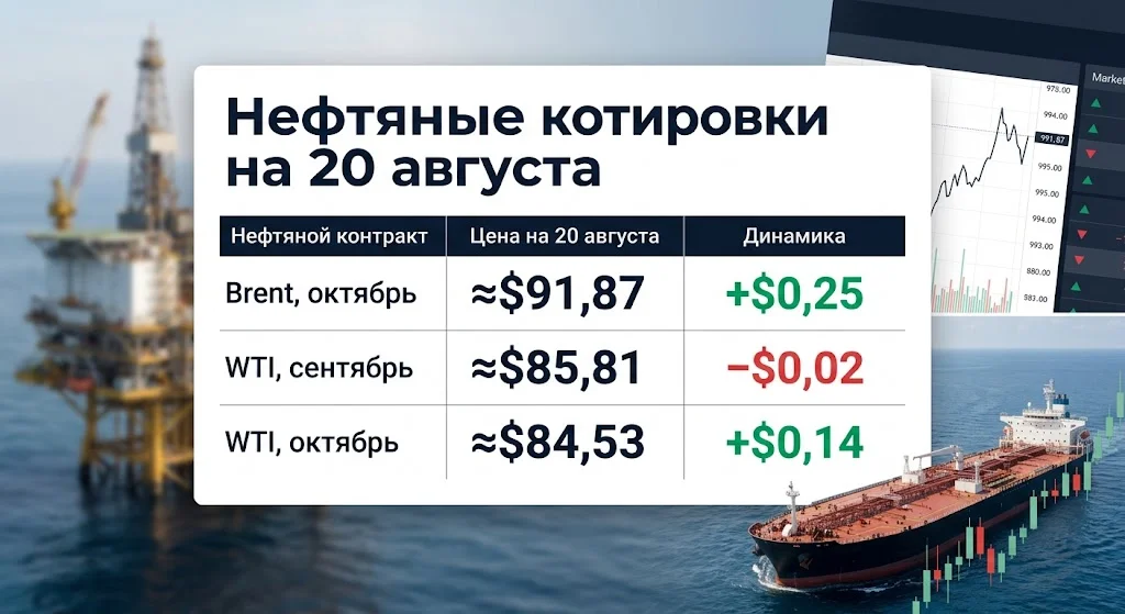 Инфографика с котировками Brent и WTI и динамикой нефтяных контрактов