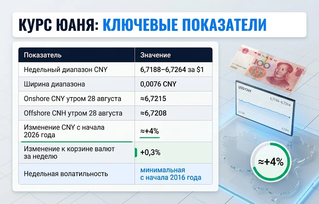 Курс китайского юаня игнорирует угрозу санкций США 1 Таблица диапазона CNY, курсов onshore и offshore и изменения юаня с начала 2026 года