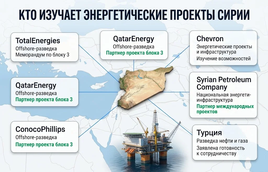 TotalEnergies, QatarEnergy, ConocoPhillips и другие участники энергетических проектов Сирии