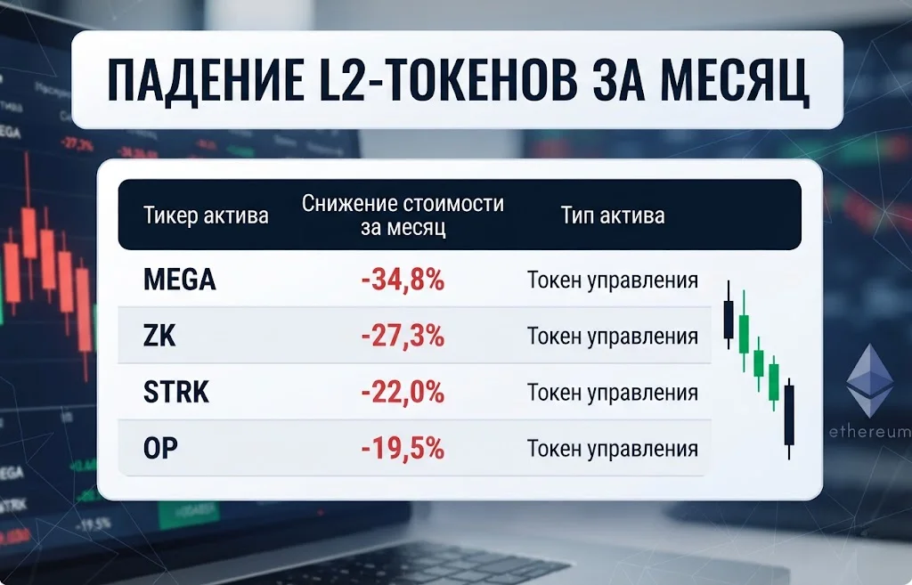 Падение l2 токенов за месяц