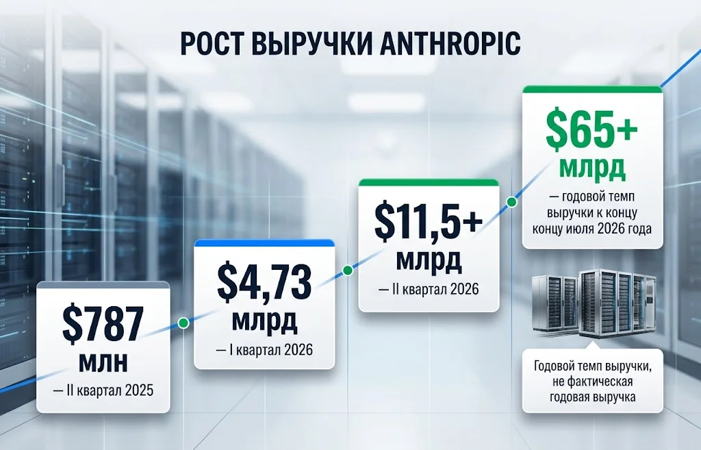 IPO Anthropic может превзойти рекорд SpaceX 2 Динамика выручки Anthropic от $787 млн до годового темпа свыше $65 млрд
