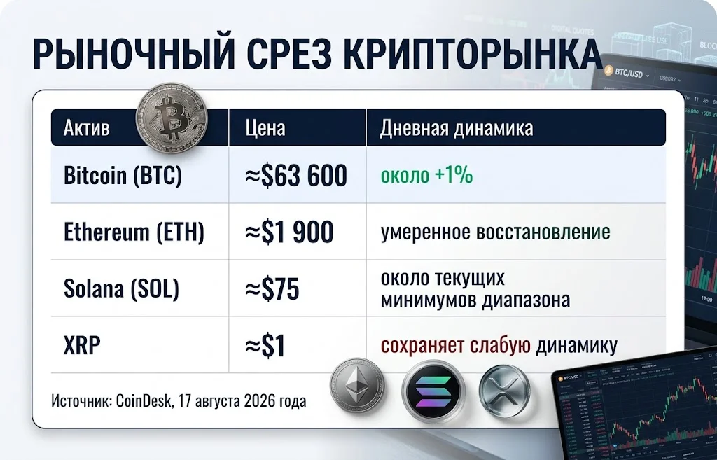 Рыночный срез основных криптовалют на 17 августа 2026 года