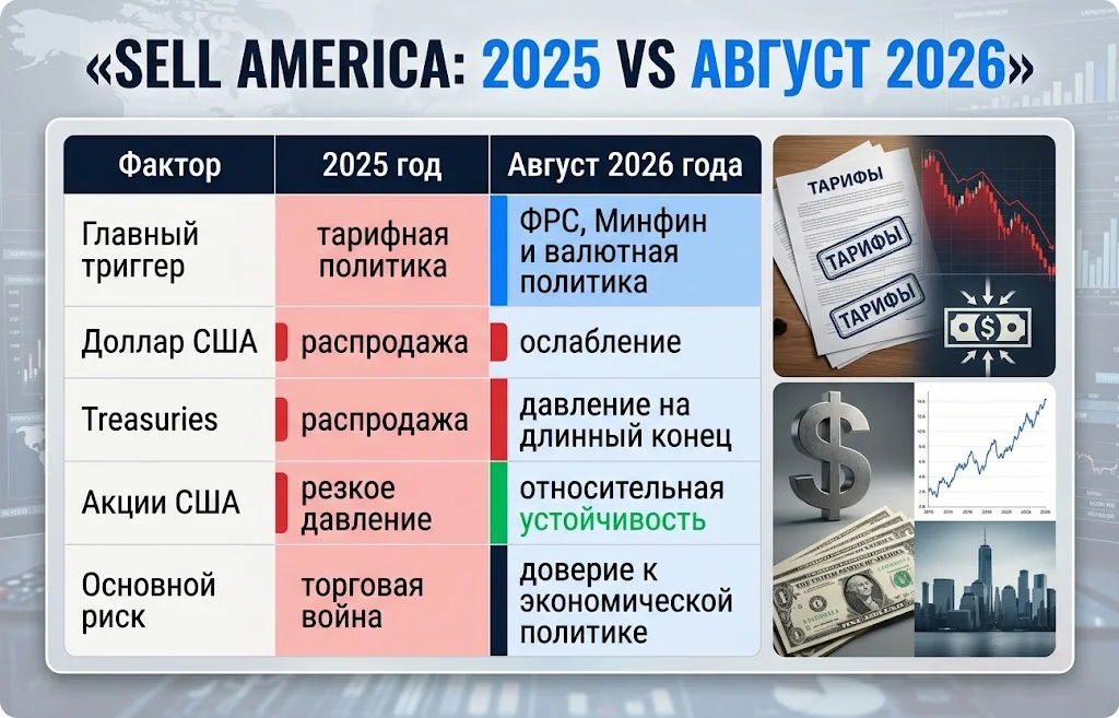 Сравнение причин и поведения доллара, Treasuries и акций США в двух эпизодах Sell America