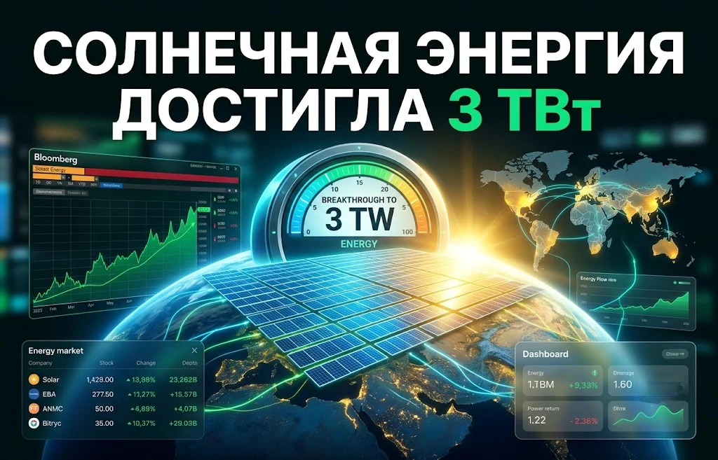 Солнечная энергетика достигла 3 ТВт: новая эпоха рынка