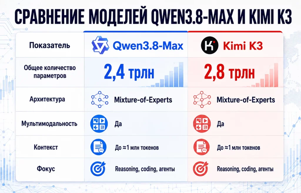 Сравнение моделей qwen3.8 max и kimi k3