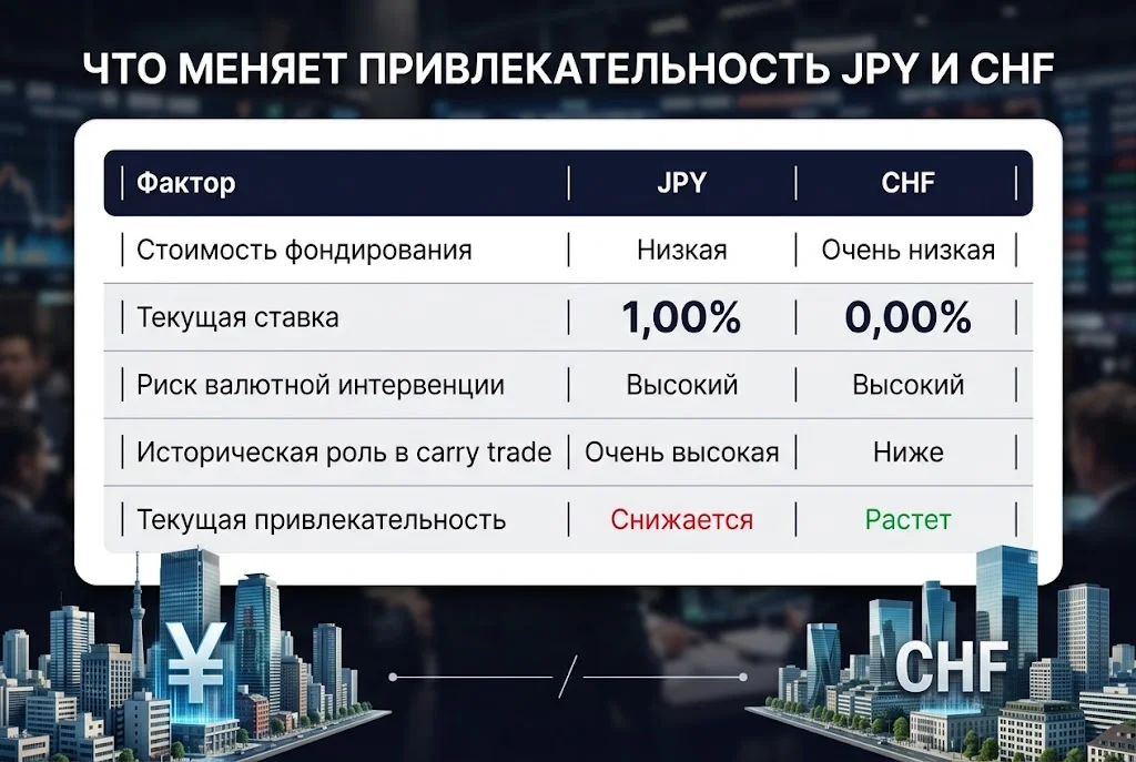 Сравнение привлекательности jpy и chf для carry trade