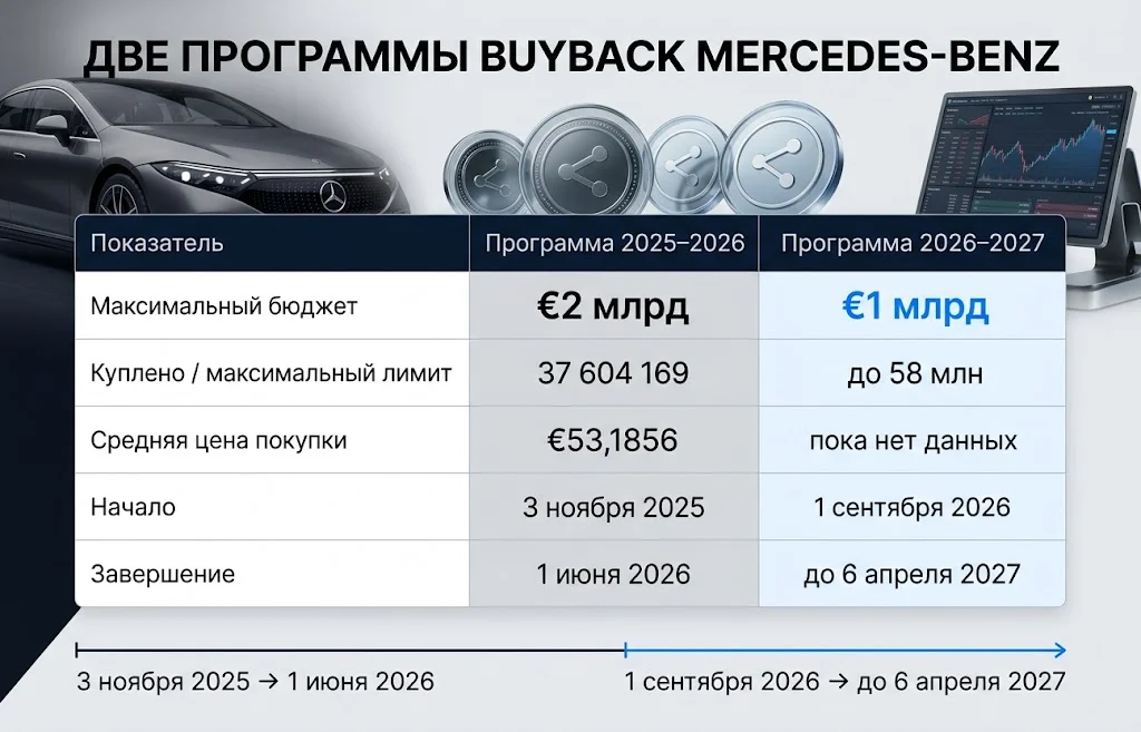 Сравнение программ Mercedes-Benz 2025–2026 и 2026–2027 по бюджету, количеству акций и срокам