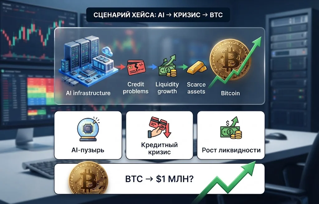 Артур Хейс: прогноз Bitcoin $1 млн на фоне краха пузыря ИИ
