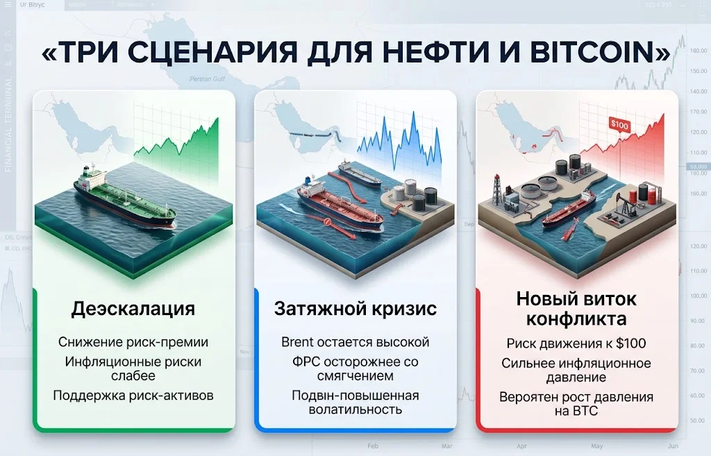 Биткоин и нефть: что изменит кризис в Ормузе? 4 Три сценария для нефтяного и крипторынка