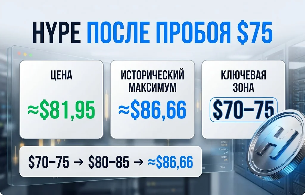 Цена HYPE взлетела выше $75: киты открывают путь к $100?