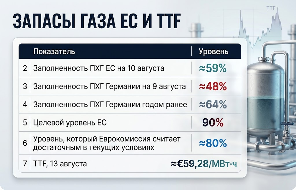 Запасы газа в европе и ttf