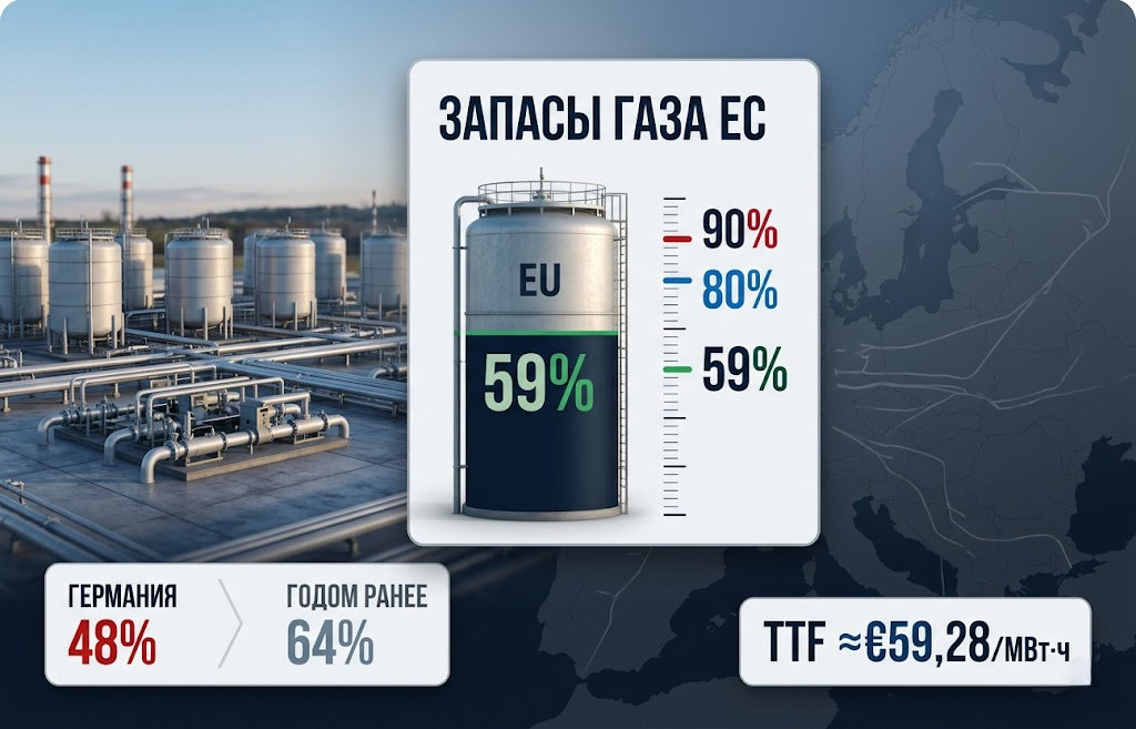 Запасы газа в Европе перед зимой достигли минимума