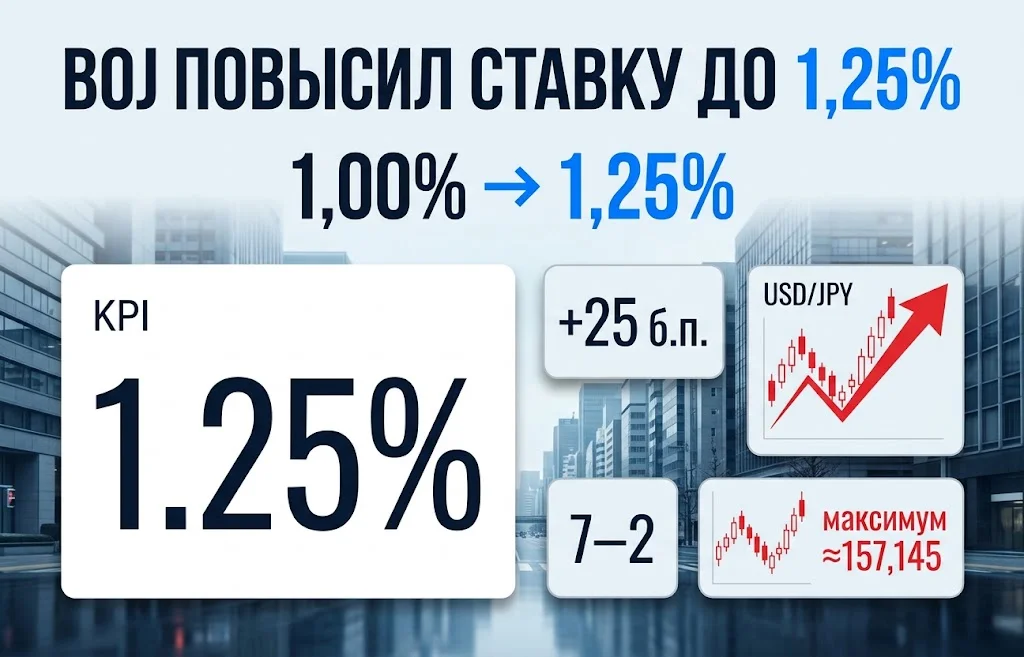 Банк Японии повысил ставку до 1,25%: иена упала