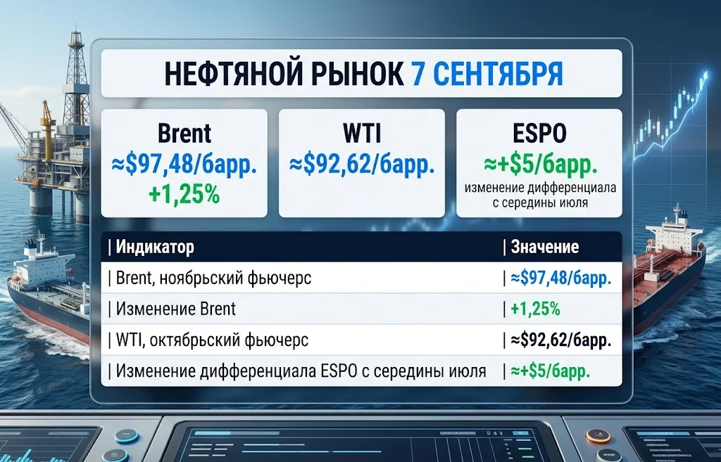 Спрос Китая на нефть взвинтил цены от Конго до Бразилии 4 Brent около $97,48, WTI $92,62 и рост дифференциала ESPO на ≈$5