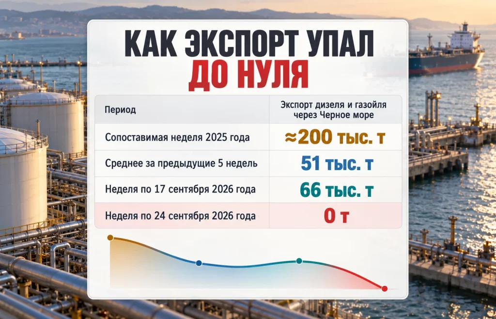 Таблица динамики поставок дизеля через Черное море от 200 тысяч тонн до нуля