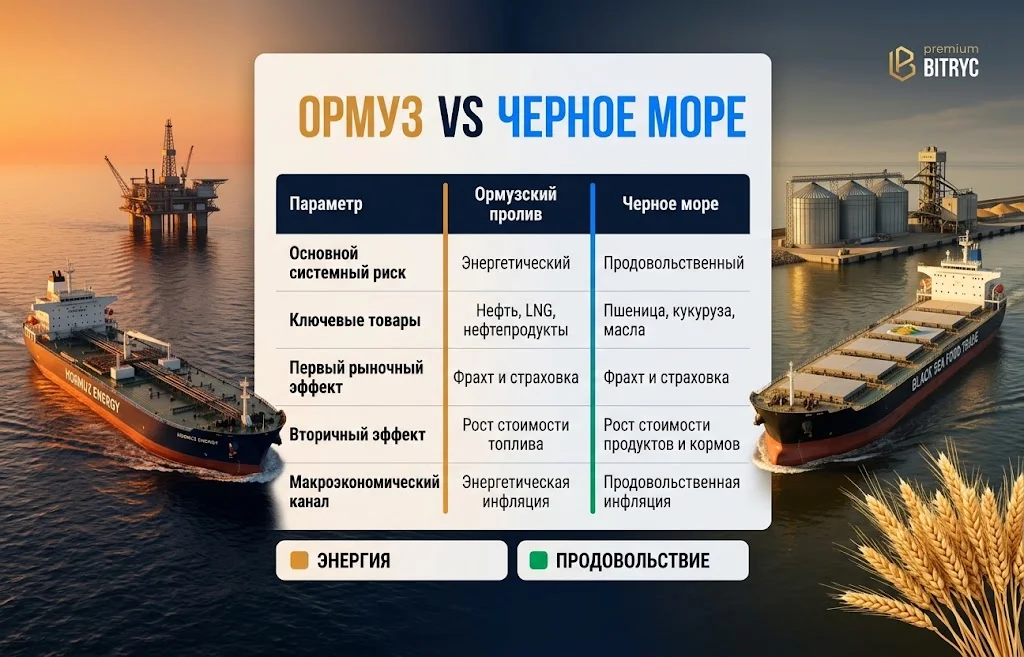 Сравнение энергетического риска Ормуза и продовольственного риска Черного моря