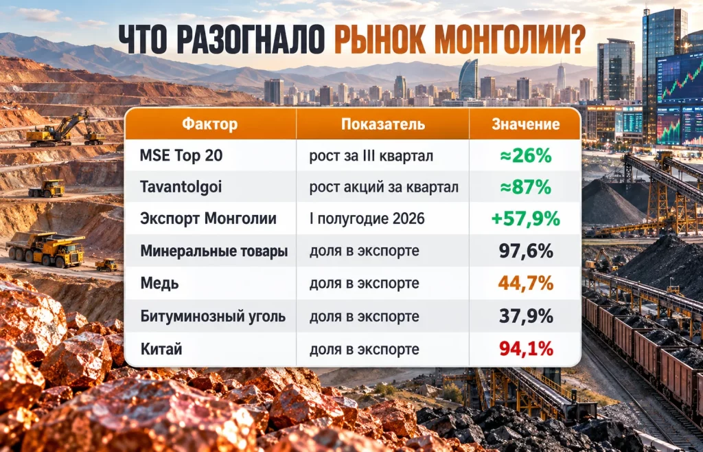 Таблица факторов роста MSE Top 20, экспорта меди и угля Монголии
