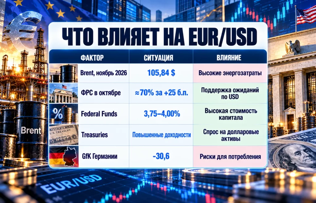Brent, ставка ФРС, Treasuries и индекс GfK в анализе EUR/USD