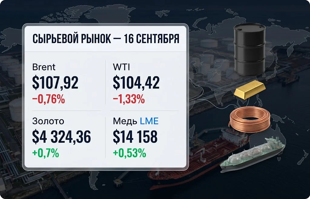 Дайджест сырьевого рынка за 16.09.2026: нефть и золото