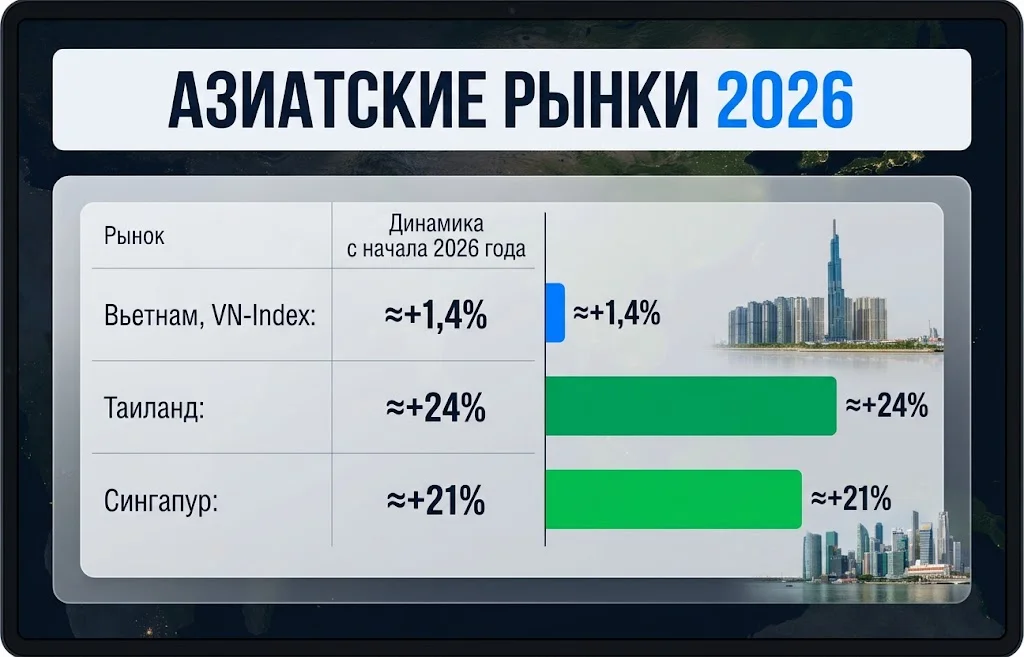 VN-Index вырос на ≈1,4% против ≈24% в Таиланде и ≈21% в Сингапуре